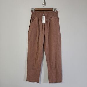 Emme Everyday Transitional Maternity Smocked Linen Pant Large Clay